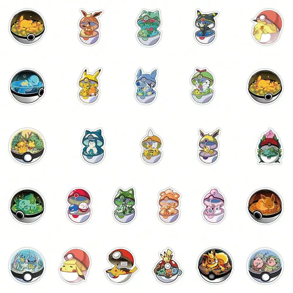 50PCS Pokemon Pokeball Waterproof PVC Stickers