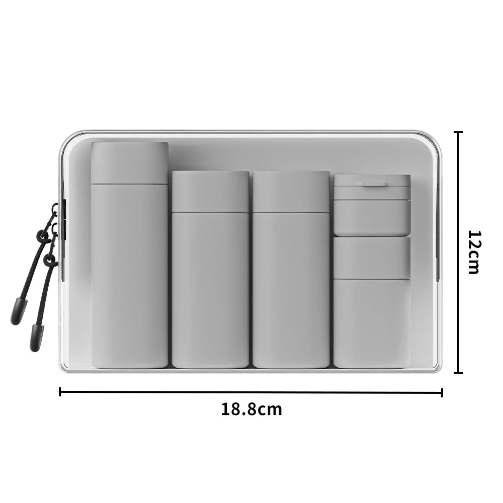 5-in-1 Refillable Silicone Travel Bottles Set with Clear Bag – Leak-Proof Toiletry Containers for Shampoo, Conditioner & Lotion