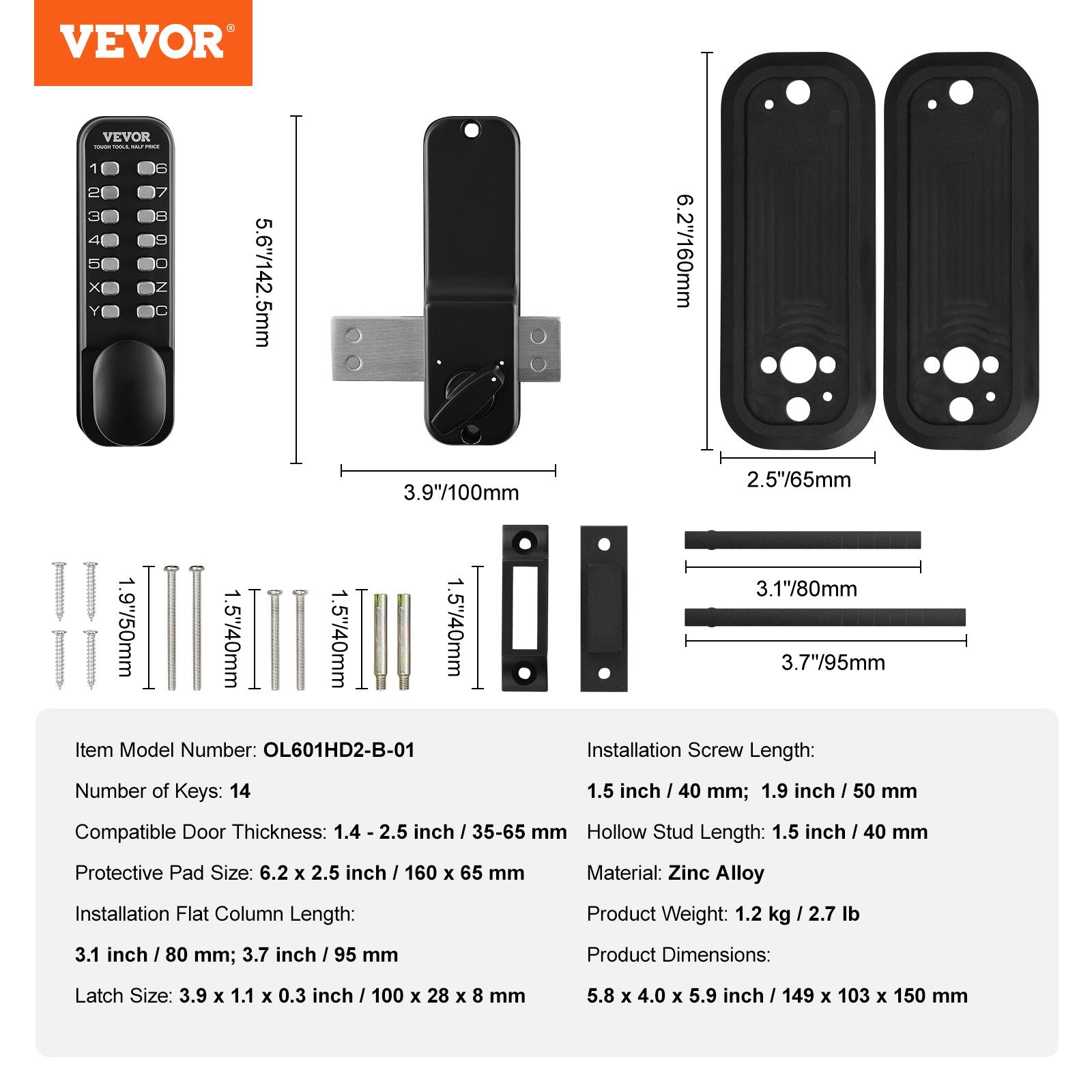 VEVOR Mechanical Keyless Entry Door Lock
