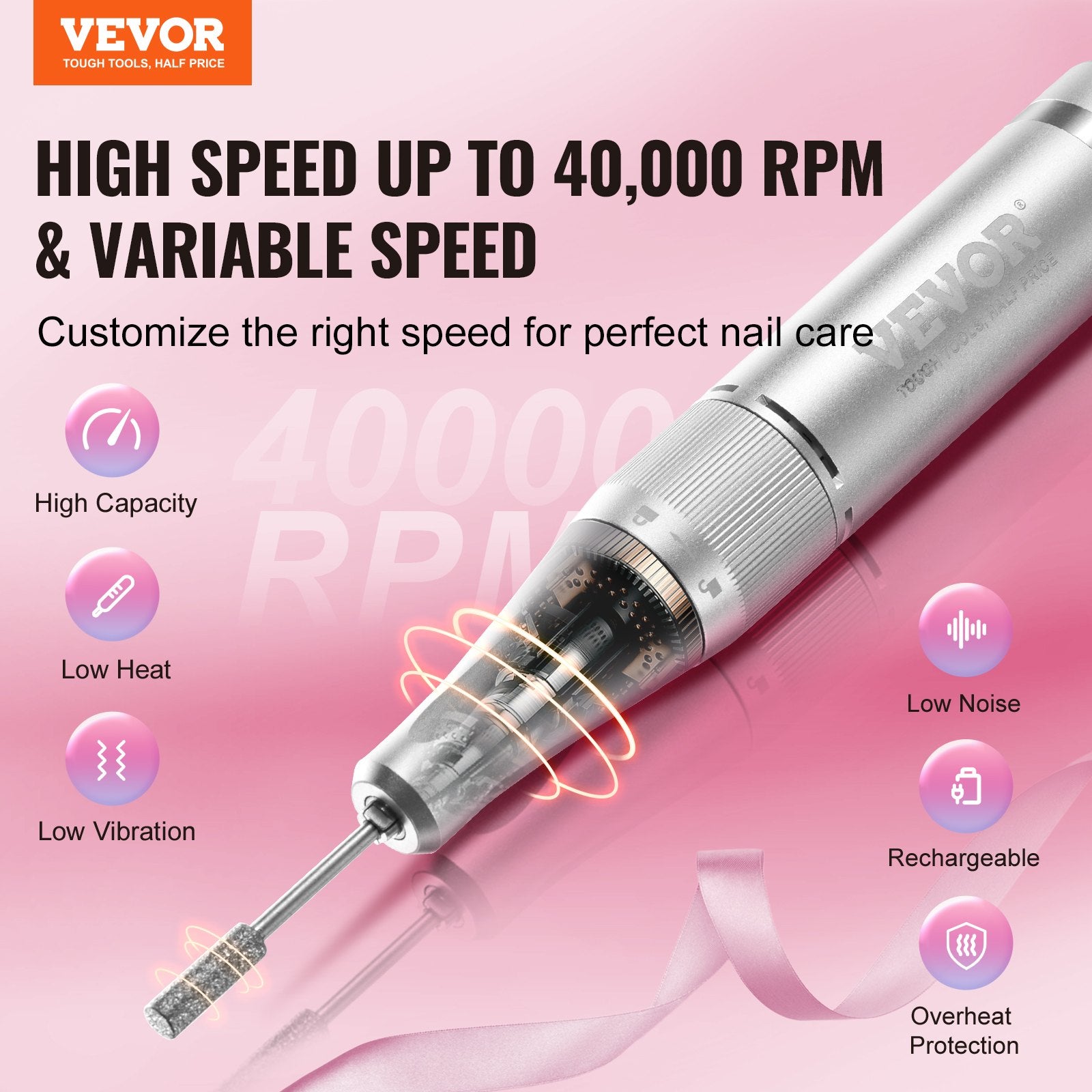 VEVOR Cordless Nail Drill – 40,000RPM